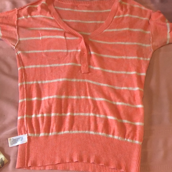 Mossimo Supply Company orange and cream striped 100% cotton sweater sz M - Picture 13 of 14